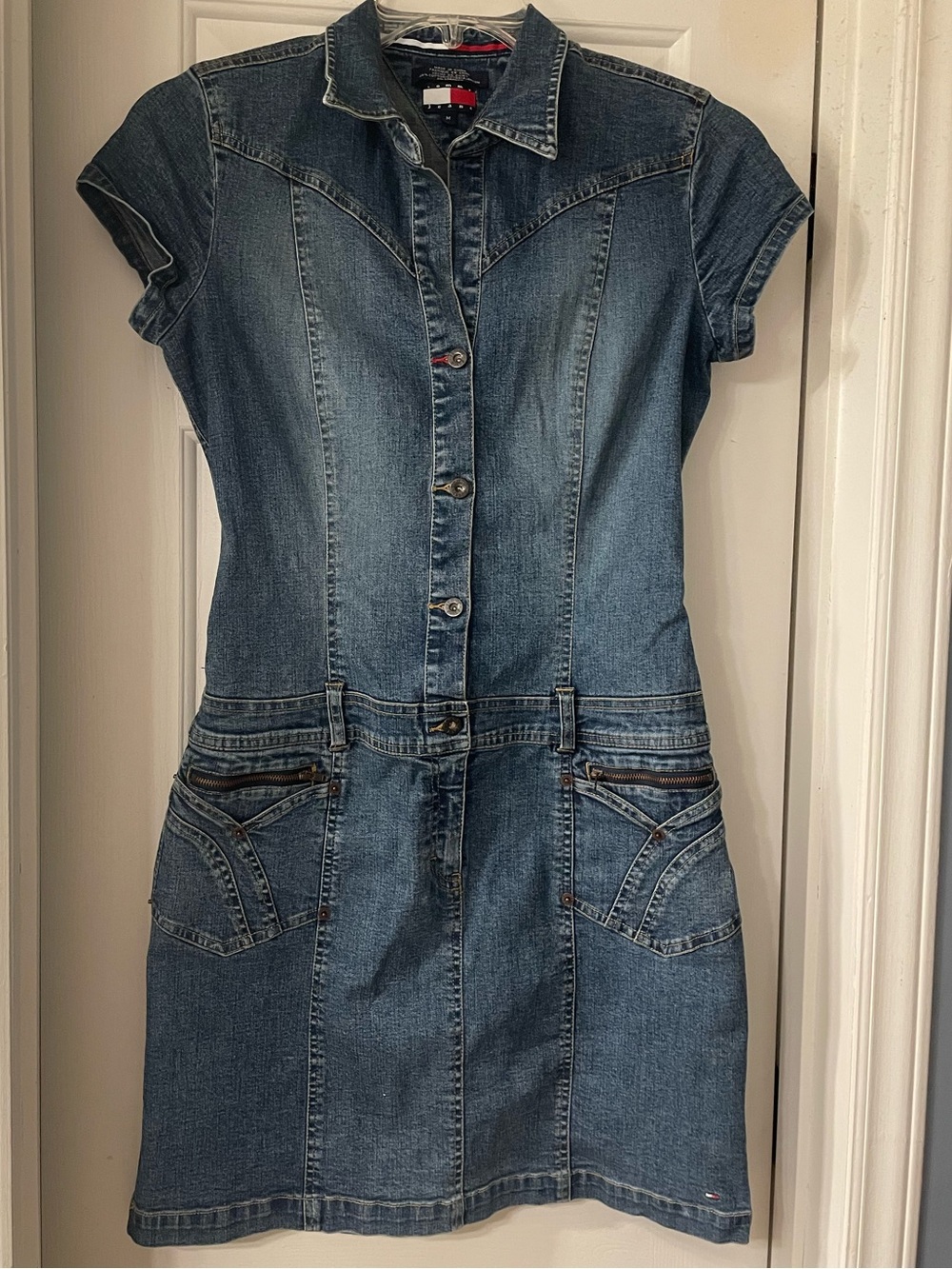VTG Tommy Hilfiger Y2K Denim Button Up Western Mini Dress Size M